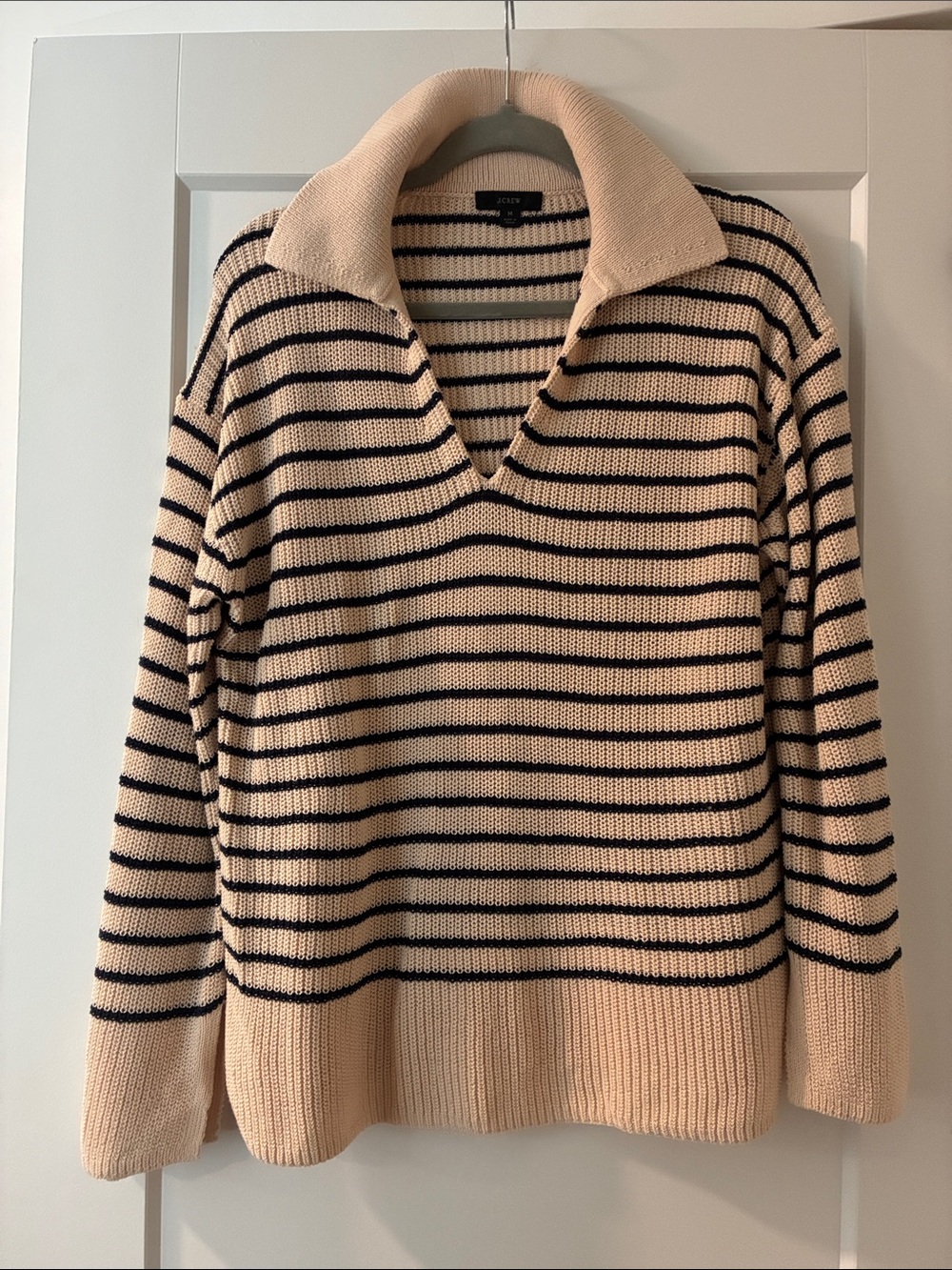 J. Crew—Striped Collared Knit Sweater in Cream and Black